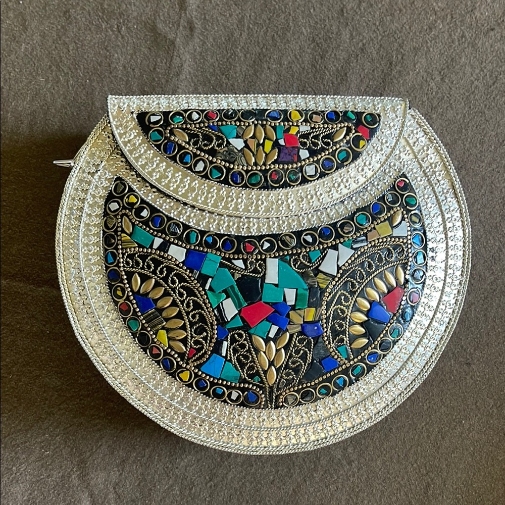 RAMLA L’Oriental mosaic silver cross, body, colorful Clutch
